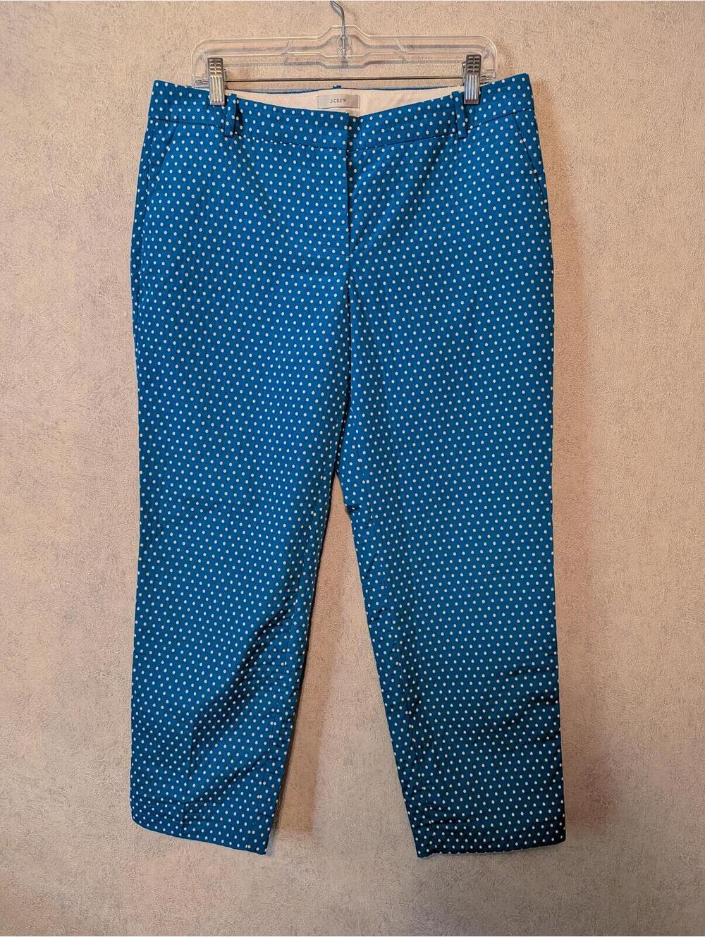 J CREW blue white polkadot cafe capri pants sz 10